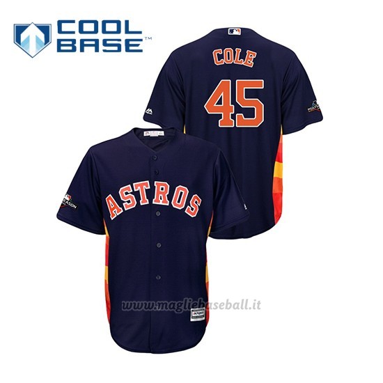 Maglia Baseball Uomo Houston Astros 45 Gerrit Cole 2019 Postseason Cool Base Blu